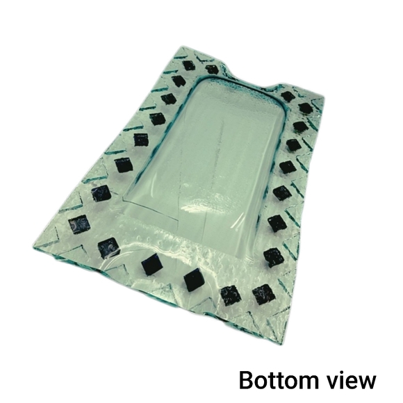 👣4/$20.  Fused Glass Tray Pebble Texture Glass with Gold Tone Square Accents - Picture 6 of 7